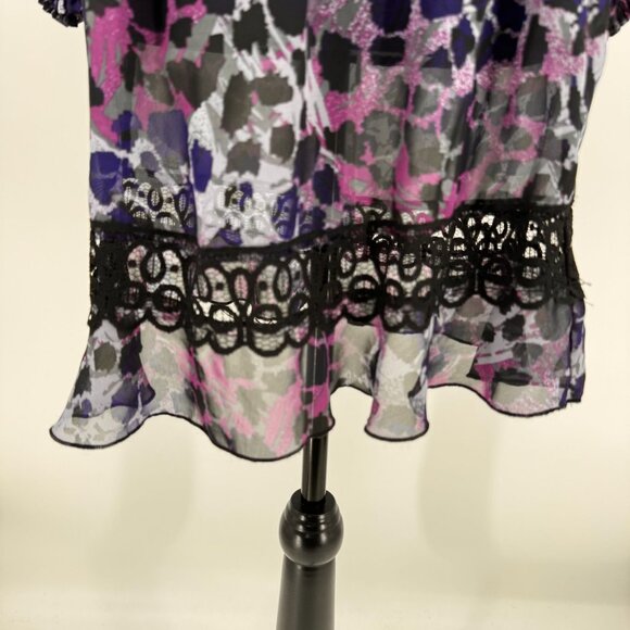 XOXO Sheer Dress Women M Purple Leopard Print Lace Whimsigoth Fairy Grunge Style - Picture 5 of 8